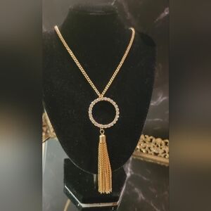 Source Unknown Gold and Silver Circle Tassel Necklace